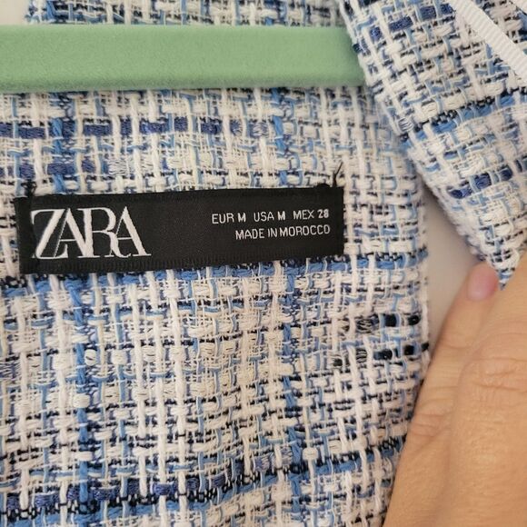 Zara Checked Pinafore Blue Tweed Dress Size Medium - Picture 7 of 9